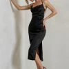 Aja | Black Cowl Cami Midi Dress With Waist Tie -Dress Shop WB HR CL128415 AjaBlackCowlCamiMidiDressWithWaistTie0