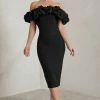 Estie | Black Structured Statement Bardot Midi Dress 1 Estie | Black Structured Statement Bardot Midi Dress -Dress Shop WB HR CL128434 EstieBlackStructuredStatementBardotMidiDress0