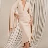 Calla | Champagne Ruched Long-Sleeved Flared Midi Dress -Dress Shop WB HR CL128441059 Calla ChampagneRuchedLong SleevedFlaredMidiDress0