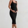 Lisbon | Black Maternity Square Neck Ruched Midi Dress -Dress Shop WB HR CL128472 LisbonBlackMaternitySquareNeckRuchedMidiDress1
