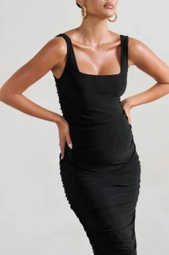 Lisbon | Black Maternity Square Neck Ruched Midi Dress 8 Lisbon | Black Maternity Square Neck Ruched Midi Dress -Dress Shop WB HR CL128472 LisbonBlackMaternitySquareNeckRuchedMidiDress6