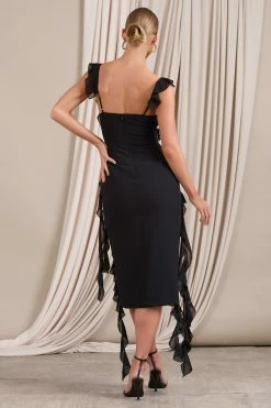 Havana Heat | Black Cowl Ruffle Chiffon Midi Dress -Dress Shop WB HR CL128614 002 HavanaHeatBlackCowlRuffleChiffonMidiDress5