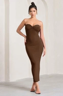 Evita | Chocolate Sweetheart Twist Detail Maxi Dress -Dress Shop WB HR CL128975067 EvitaChocolateSweetheartTwistDetailMaxiDress0