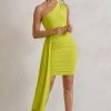 Charlie | Lime Green One Shoulder Ruched Mini Dress With Statement Drape 1 Charlie | Lime Green One Shoulder Ruched Mini Dress With Statement Drape -Dress Shop WB HR CL129320 CharlieLimeGreenOneShoulderRuchedMiniDressWithStatementDrape0