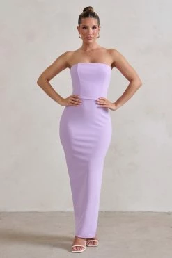 Dina | Lilac Bandeau Maxi Dress With Split 10 Dina | Lilac Bandeau Maxi Dress With Split -Dress Shop WB HR CL129322 DinaLilacBandeauMaxiDressWithSplit0