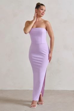 Dina | Lilac Bandeau Maxi Dress With Split 11 Dina | Lilac Bandeau Maxi Dress With Split -Dress Shop WB HR CL129322 DinaLilacBandeauMaxiDressWithSplit3
