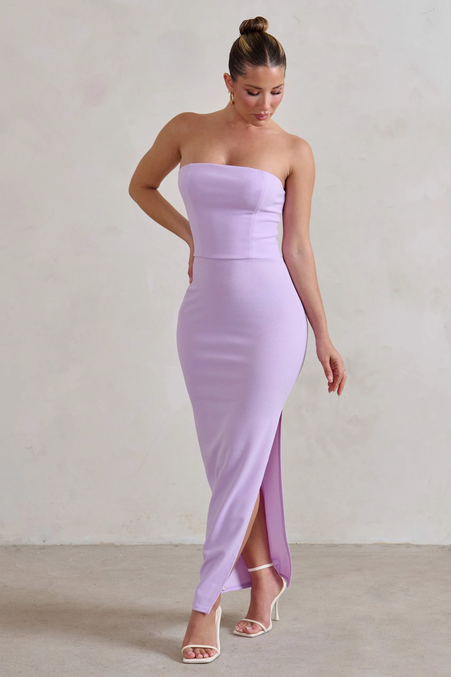 Dina | Lilac Bandeau Maxi Dress With Split 3 Dina | Lilac Bandeau Maxi Dress With Split