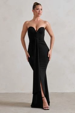 Carrie | Black Sweetheart Neckline Maxi Dress With Statement Tie -Dress Shop WB HR CL129327 CarrieBlackSweetheartNecklineMaxiDressWithStatementTie1 1
