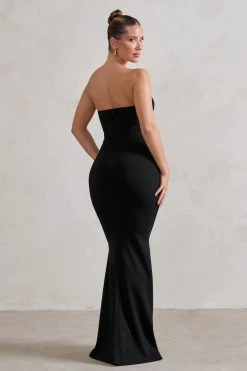 Carrie | Black Sweetheart Neckline Maxi Dress With Statement Tie -Dress Shop WB HR CL129327 CarrieBlackSweetheartNecklineMaxiDressWithStatementTie6