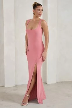 Madeline | Pink Sleeveless Thigh Split Maxi Dress -Dress Shop WB HR CL129338 MadelinePinkSleevelessThighSplitMaxiDress3