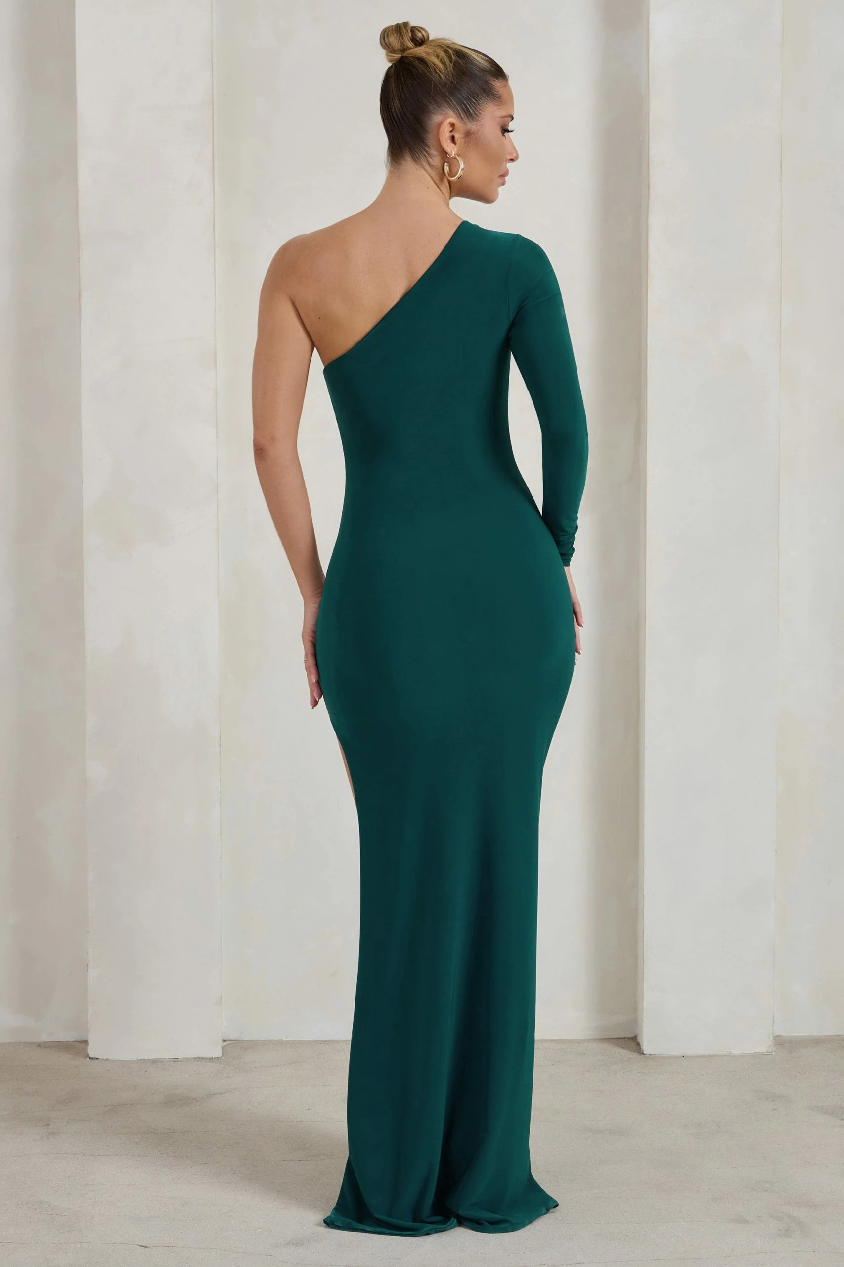 Melanie | Green One Shoulder Split Maxi Dress 4 Melanie | Green One Shoulder Split Maxi Dress - Image 2