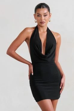 Liliana | Black Cowl Neck Mini Dress -Dress Shop WB HR CL129405 Liliana BlackCowlNeckMiniDress0