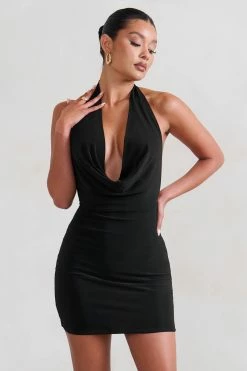 Liliana | Black Cowl Neck Mini Dress -Dress Shop WB HR CL129405 Liliana BlackCowlNeckMiniDress3