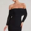 Minnie | Black Ruched Mesh Bardot Bodycon Mini Dress 2 Minnie | Black Ruched Mesh Bardot Bodycon Mini Dress -Dress Shop WB HR CL129504002 MinnieBlackRuchedMeshBardotBodyconMiniDress1
