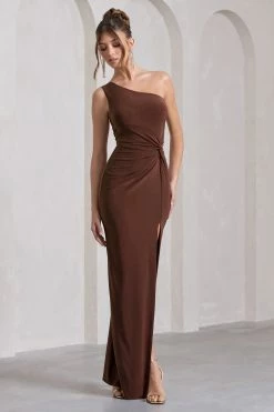 Coralina | Chocolate Brown Asymmetric Open-Back Split Maxi Dress -Dress Shop WB HR CL129773106 CoralinaChocolateBrownAsymmetricOpen BackSplitMaxiDress2