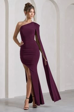Adelaide | Plum Asymmetric Sleeveless Split Maxi Dress -Dress Shop WB HR CL129778101 Adelaide PlumAsymmetricSleevelessSplitMaxiDressPlum1
