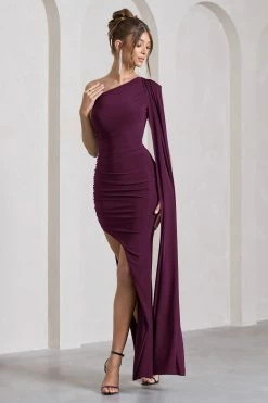 Dress Shop 22 Adelaide | Plum Asymmetric Sleeveless Split Maxi Dress