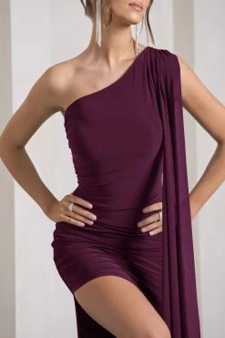 Adelaide | Plum Asymmetric Sleeveless Split Maxi Dress -Dress Shop WB HR CL129778101 Adelaide PlumAsymmetricSleevelessSplitMaxiDressPlum9
