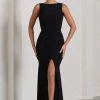 My Presence | Black Ruched Fishtail Split Maxi Dress -Dress Shop WB HR CL129780002 MyPresenceBlackRuchedFishtailSplitMaxiDress1