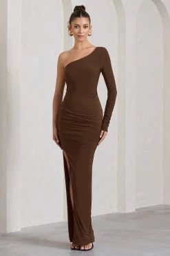 Mallory | Chocolate Brown Asymmetric Split Maxi Dress 10 Mallory | Chocolate Brown Asymmetric Split Maxi Dress -Dress Shop WB HR CL130001167 MalloryChocolateBrownAsymmetricSplitWrapMaxiDress0