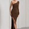 Mallory | Chocolate Brown Asymmetric Split Maxi Dress -Dress Shop WB HR CL130001167 MalloryChocolateBrownAsymmetricSplitWrapMaxiDress4