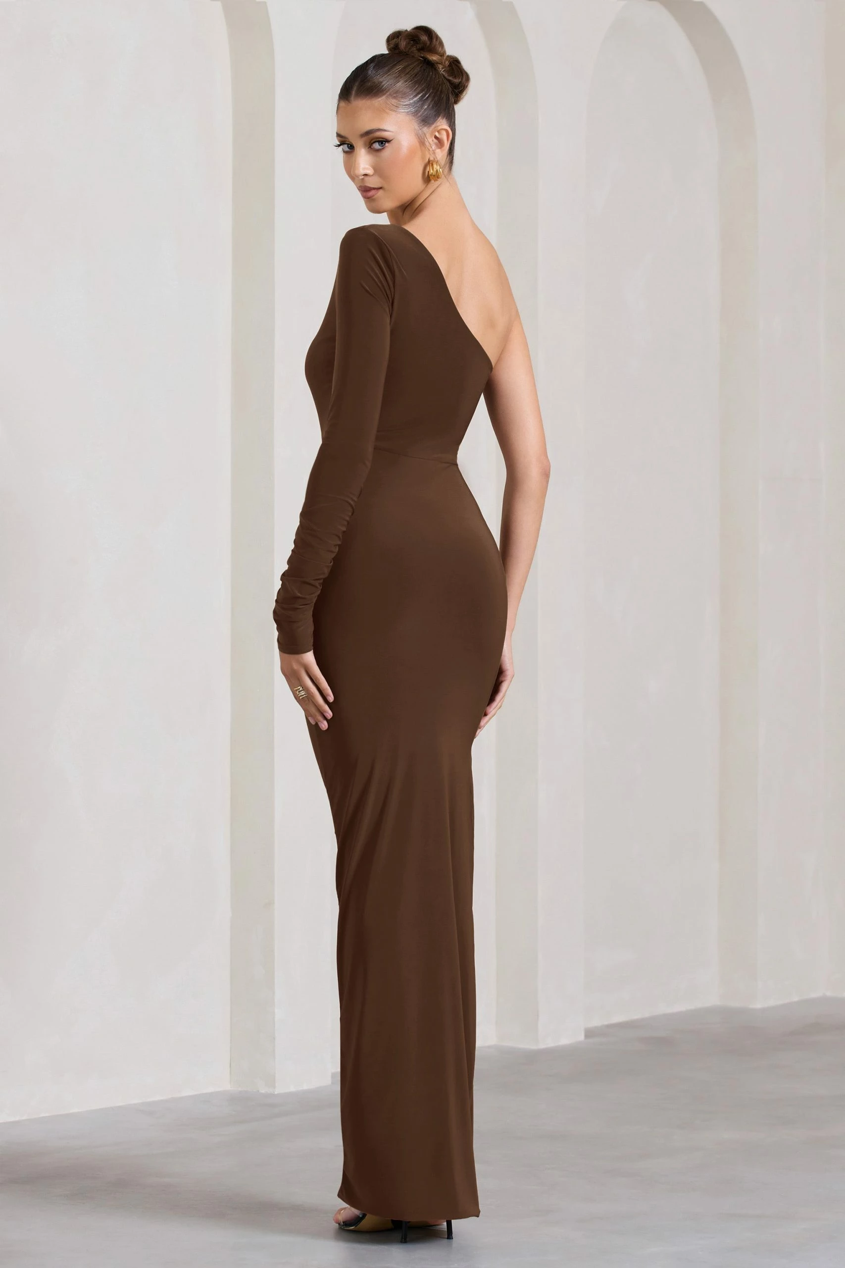 Mallory | Chocolate Brown Asymmetric Split Maxi Dress 4 Mallory | Chocolate Brown Asymmetric Split Maxi Dress - Image 2