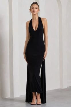 Veronica | Black Plunge Sleeveless Open-Back Maxi Dress With Drape Detail 10 Veronica | Black Plunge Sleeveless Open-Back Maxi Dress With Drape Detail -Dress Shop WB HR CL130007002 VeronicaBlackPlungeSleevelessOpen BackMaxiDressWithScarfDetail1