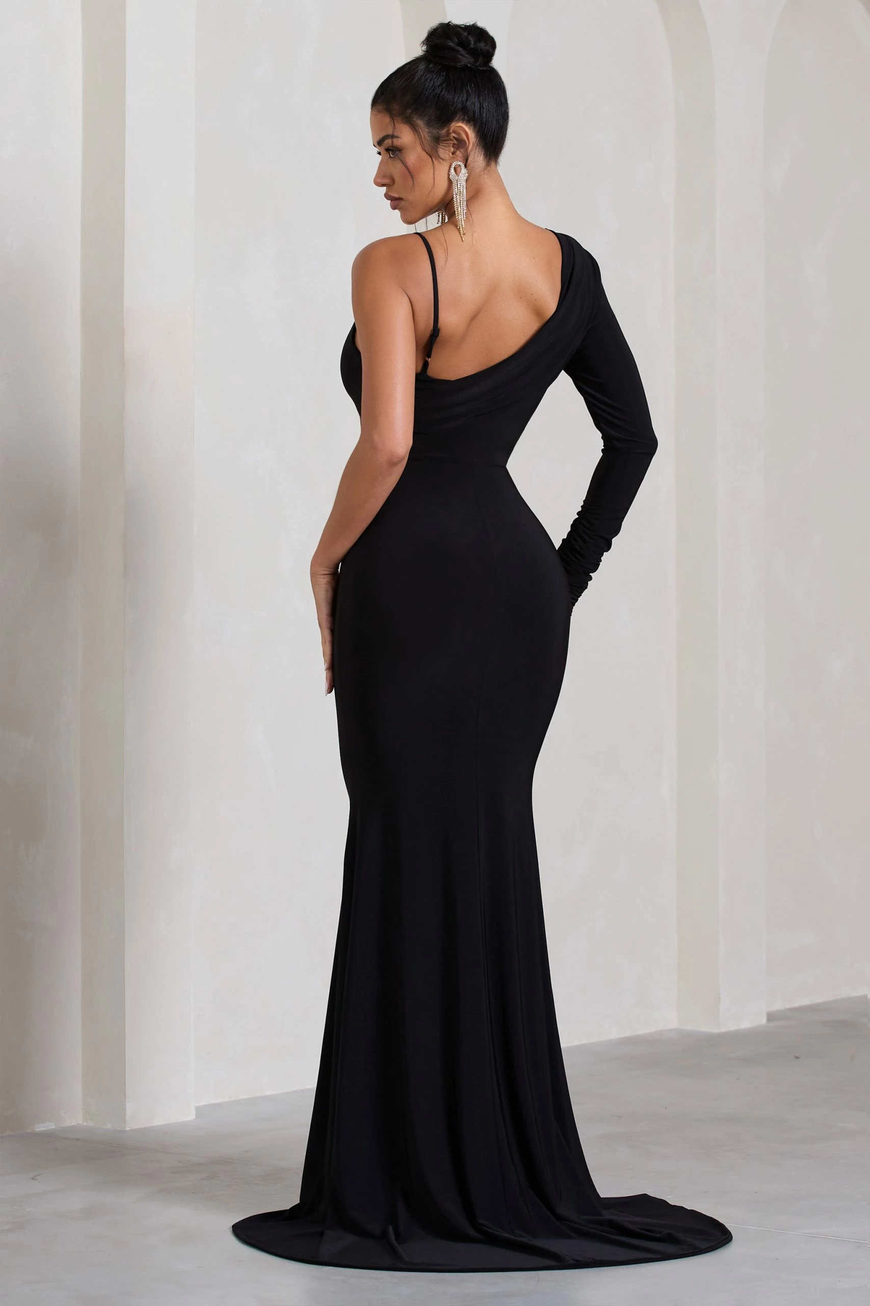 At Dusk | Black One-Sleeved Cowl-Neck Fishtail Maxi Dress 4 At Dusk | Black One-Sleeved Cowl-Neck Fishtail Maxi Dress - Image 2