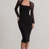 Off Track | Black Bodycon Midi Dress With Sheer Sleeves -Dress Shop WB HR CL131062002 OffTrackBlackBodyconMidiDressWithSheerSleeves3
