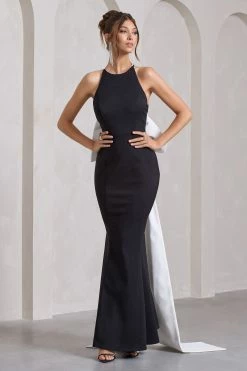 Bestow | Black Open-Back Maxi Dress With Oversized White Bow 14 Bestow | Black Open-Back Maxi Dress With Oversized White Bow -Dress Shop WB HR CL132029002 BestowBlackOpen BackMaxiDressWithOversizedWhiteBow9
