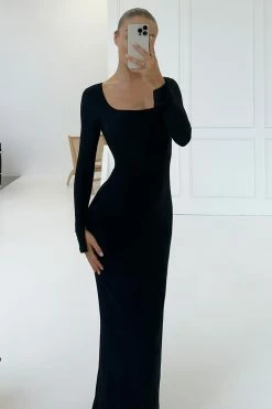 Viva | Black Square-Neck Long-Sleeve Maxi Dress -Dress Shop WB HR IMG 3434