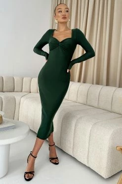 Sammy | Dark Green Bodycon Sweetheart Midi Dress -Dress Shop WB HR IMG 3509