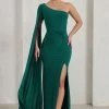 Romi | Bottle Green One Shoulder Twist Design Maxi Dress -Dress Shop WB WB CL127683 RomiBottleGreenOneShoulderTwistDesignMaxiDress2