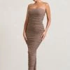 My Lady | Mocha Strapless Bodycon Ruched Mesh Maxi Dress 2 My Lady | Mocha Strapless Bodycon Ruched Mesh Maxi Dress -Dress Shop WB CL127347038 MyLadyMochaStraplessBodyconRuchedMeshMaxiDress3